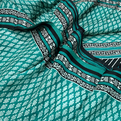 Indian Vintage Sari Green & Black 100% Pure Silk Printed Sarees 5yd Sewing Craft Fabric DressMaking Crafting Quilting Upcycle