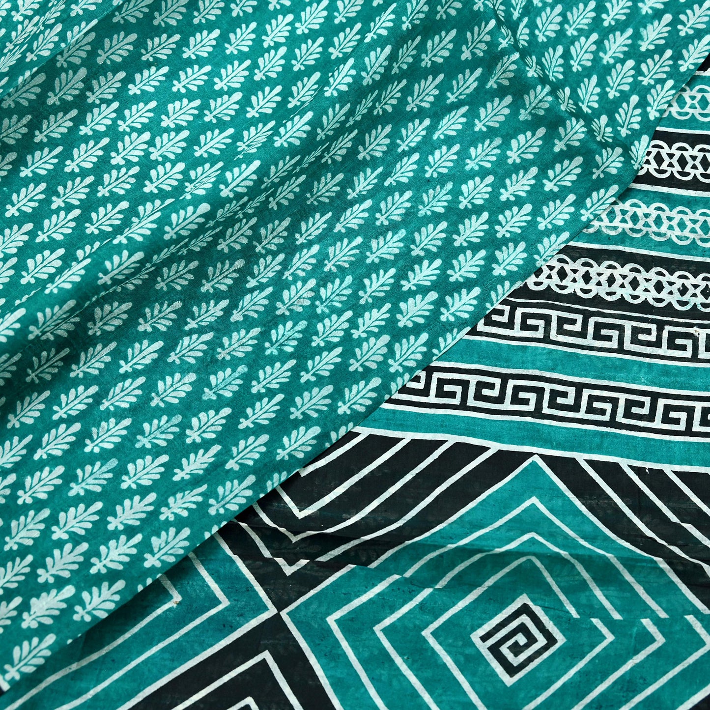 Indian Vintage Sari Green & Black 100% Pure Silk Printed Sarees 5yd Sewing Craft Fabric DressMaking Crafting Quilting Upcycle