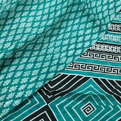 Indian Vintage Sari Green & Black 100% Pure Silk Printed Sarees 5yd Sewing Craft Fabric DressMaking Crafting Quilting Upcycle