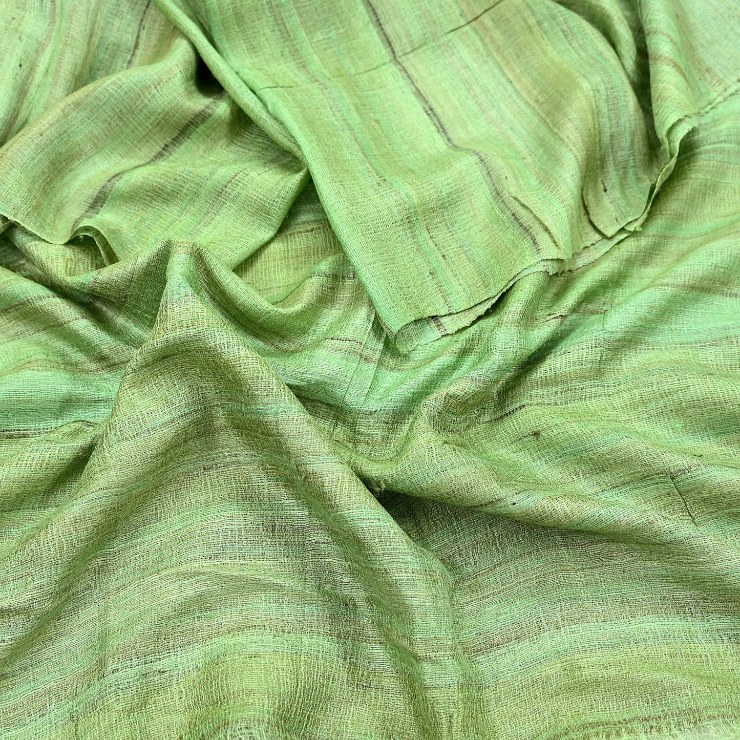 Indian Vintage Green Dupatta Long Stole 100% Pure Khadi Silk Hand Woven Scarves Veil Scarf Wrap Hippie Fringes