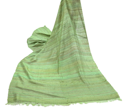 Indian Vintage Green Dupatta Long Stole 100% Pure Khadi Silk Hand Woven Scarves Veil Scarf Wrap Hippie Fringes