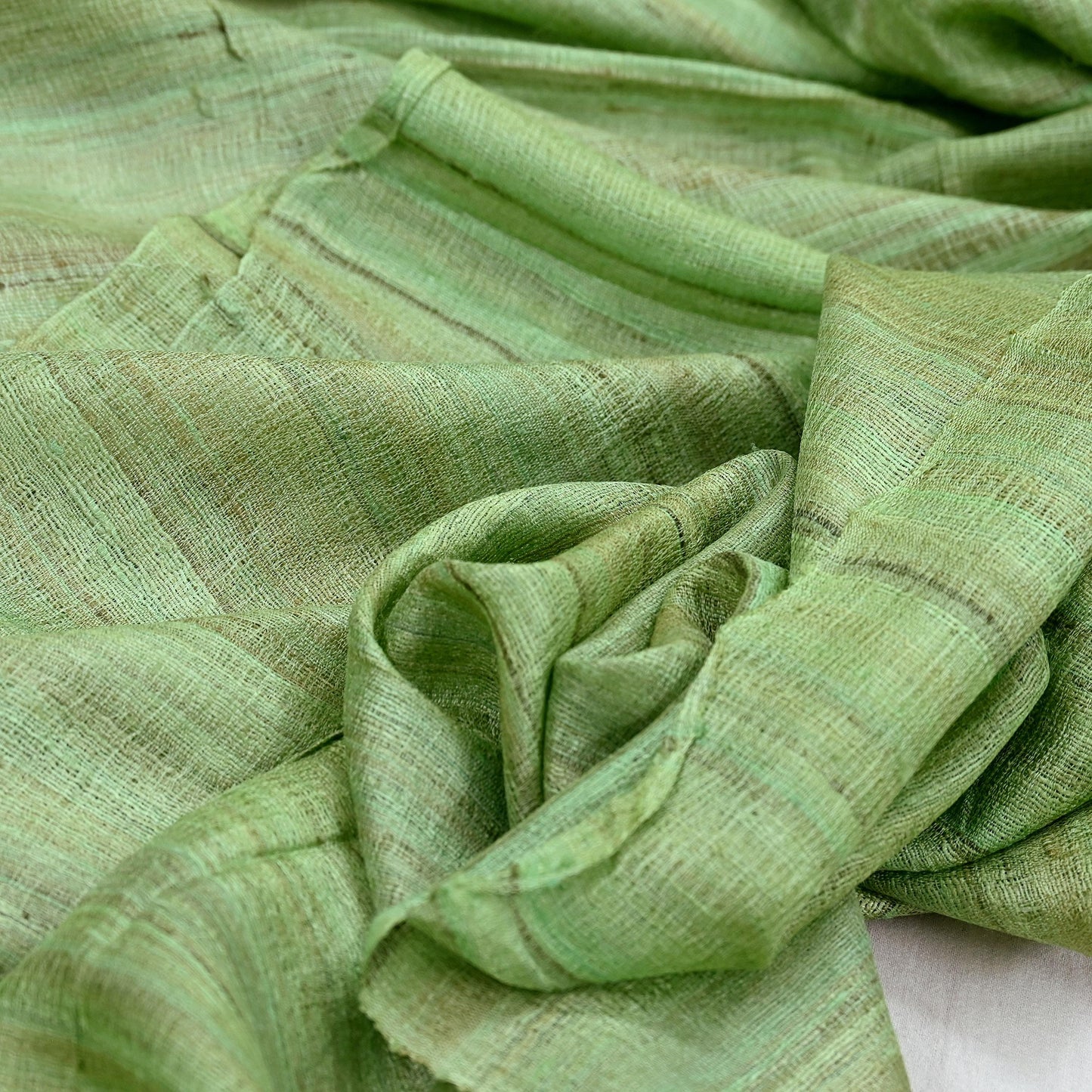 Indian Vintage Green Dupatta Long Stole 100% Pure Khadi Silk Hand Woven Scarves Veil Scarf Wrap Hippie Fringes