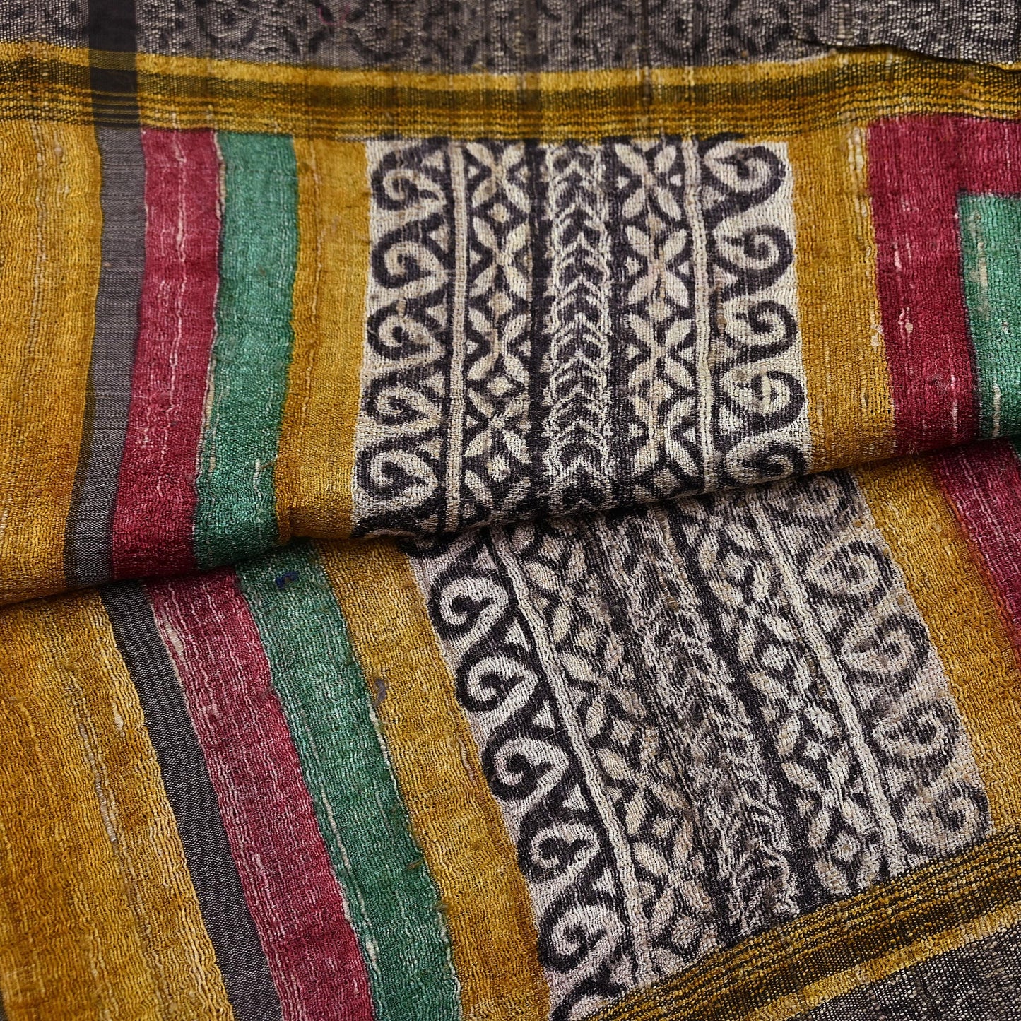 Indian Vintage Green Dupatta Long Stole 100% Pure Khadi Silk Hand Woven/ Printed Scarves Veil Scarf Wrap Hippie Fringes