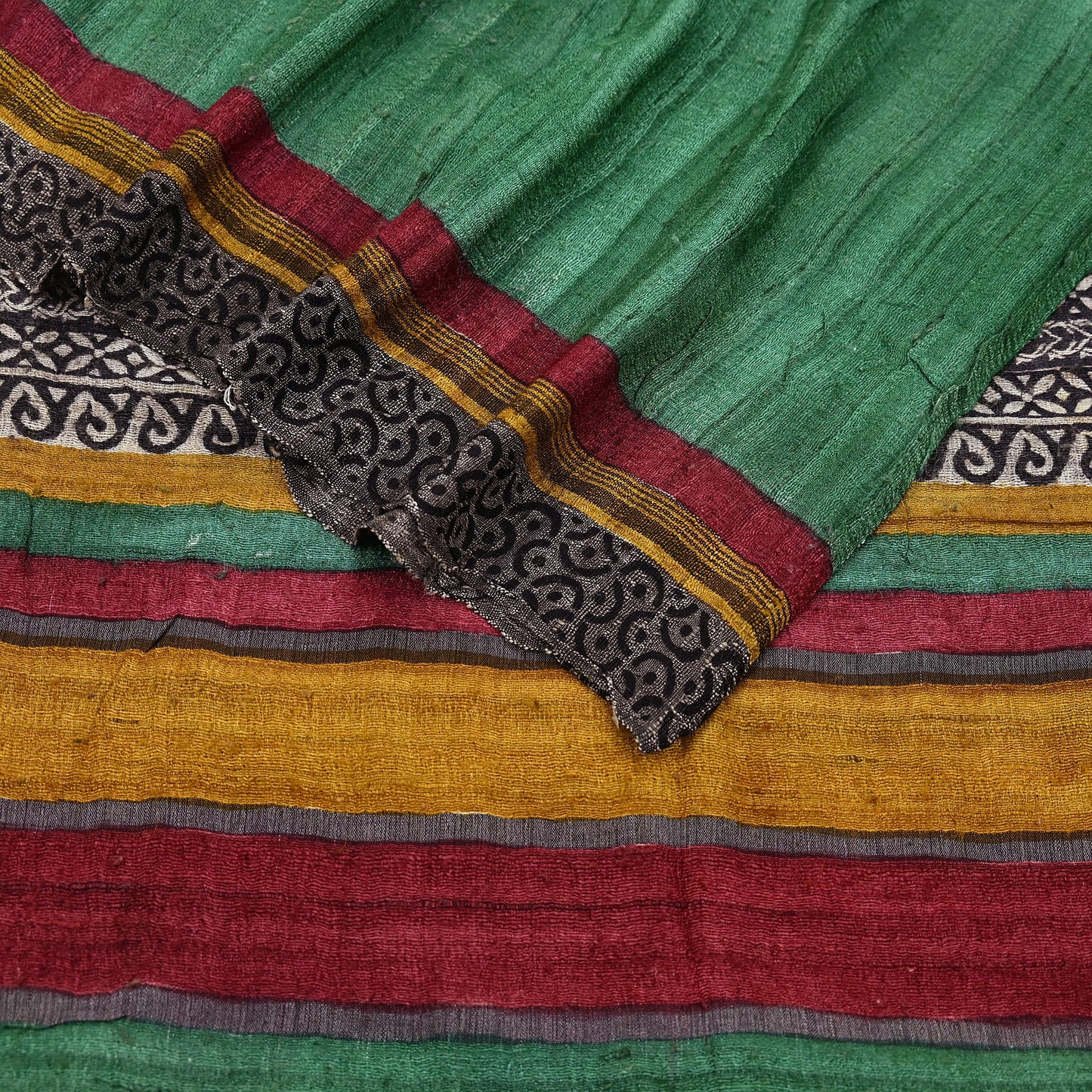 Indian Vintage Green Dupatta Long Stole 100% Pure Khadi Silk Hand Woven/ Printed Scarves Veil Scarf Wrap Hippie Fringes