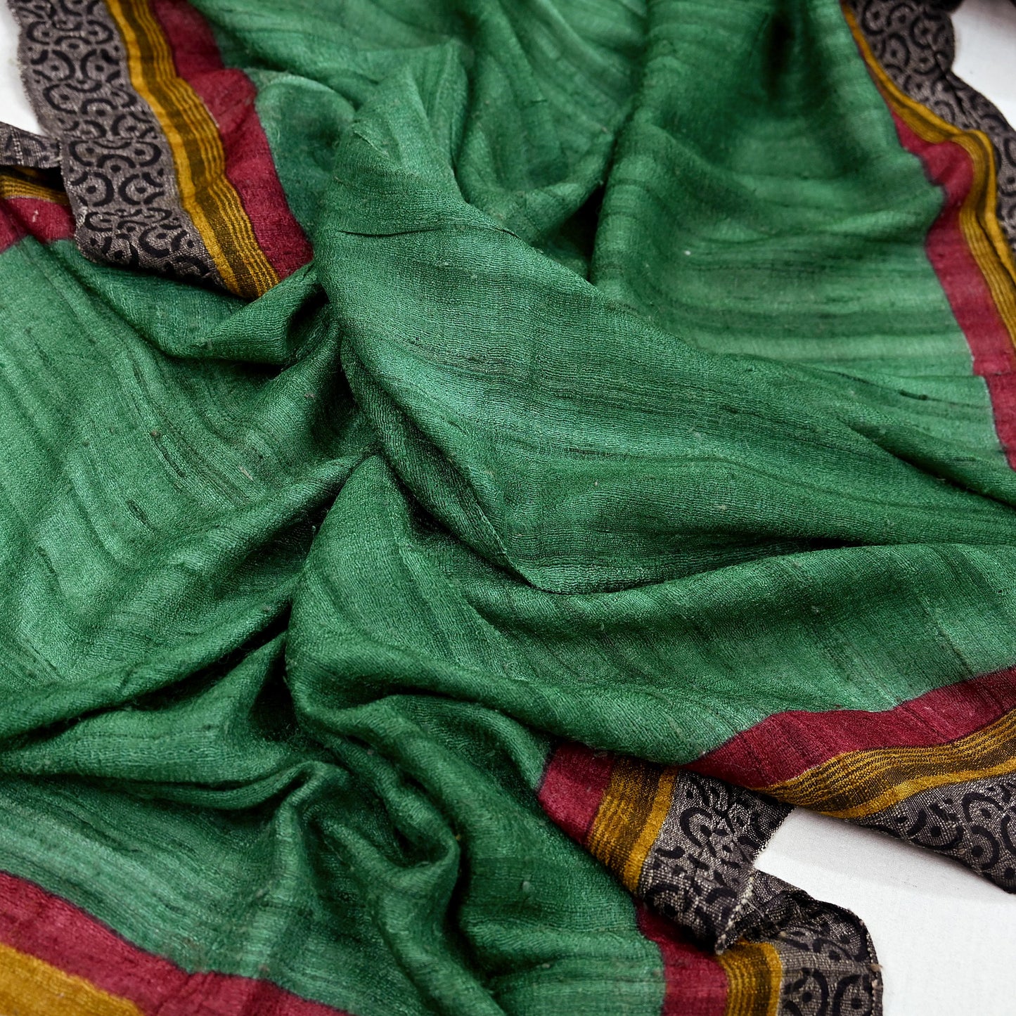 Indian Vintage Green Dupatta Long Stole 100% Pure Khadi Silk Hand Woven/ Printed Scarves Veil Scarf Wrap Hippie Fringes