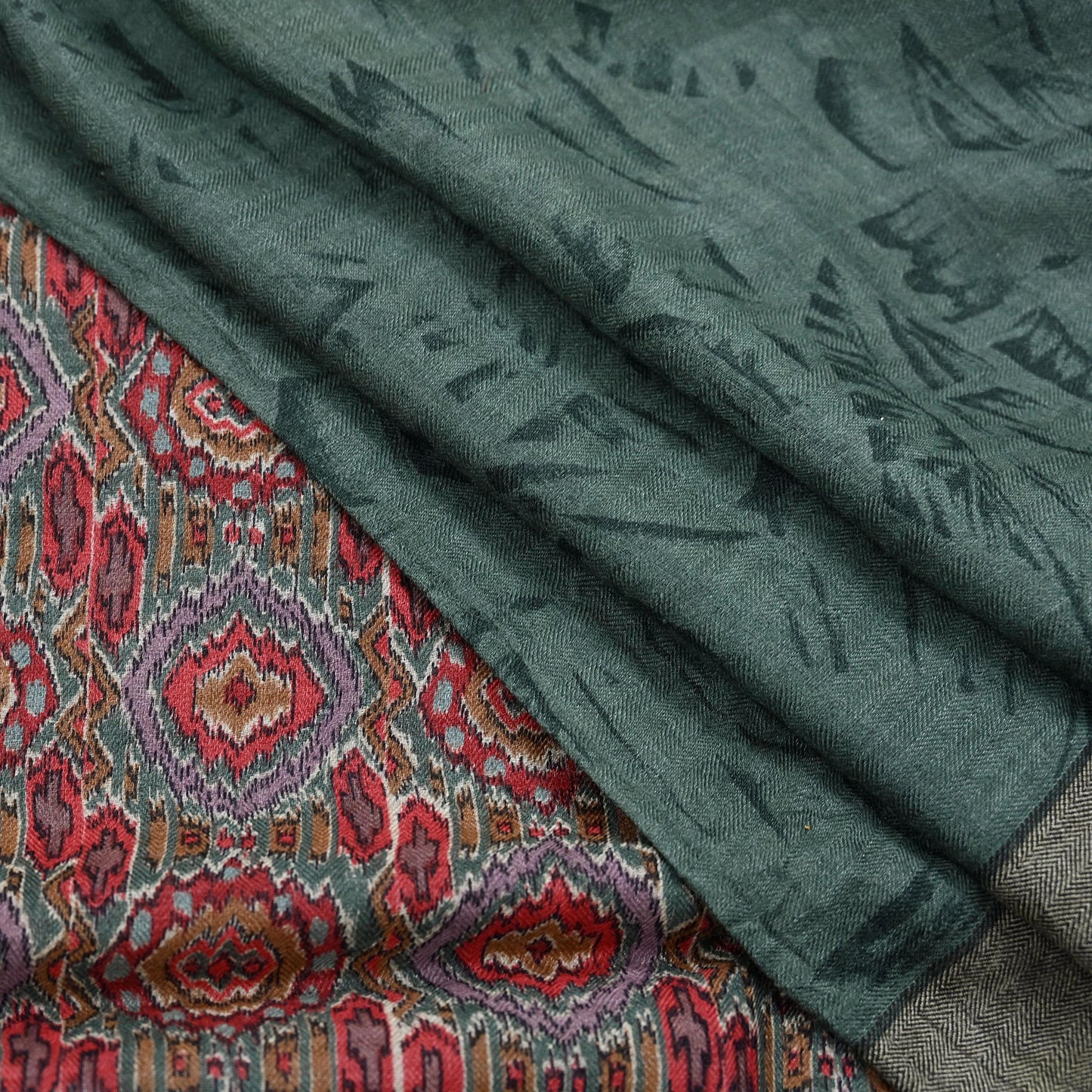 Vintage Green Long Stole Pure Woolen Scarf Printed Dupatta Infinity Scarves Sarong Wrap Veil Woman Hijab Shawl Craft Fabric