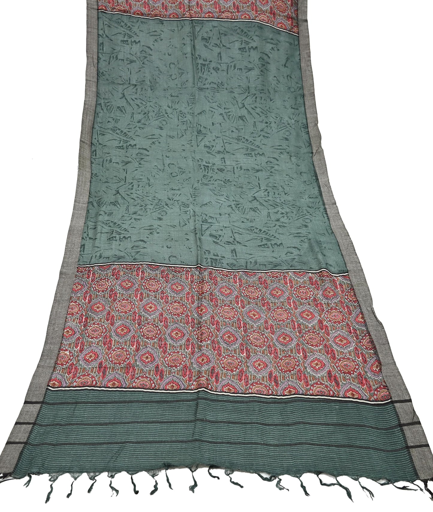 Vintage Green Long Stole Pure Woolen Scarf Printed Dupatta Infinity Scarves Sarong Wrap Veil Woman Hijab Shawl Craft Fabric