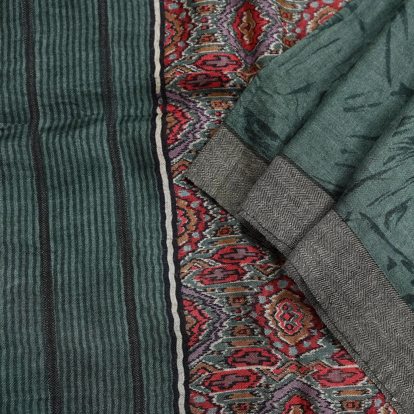 Vintage Green Long Stole Pure Woolen Scarf Printed Dupatta Infinity Scarves Sarong Wrap Veil Woman Hijab Shawl Craft Fabric