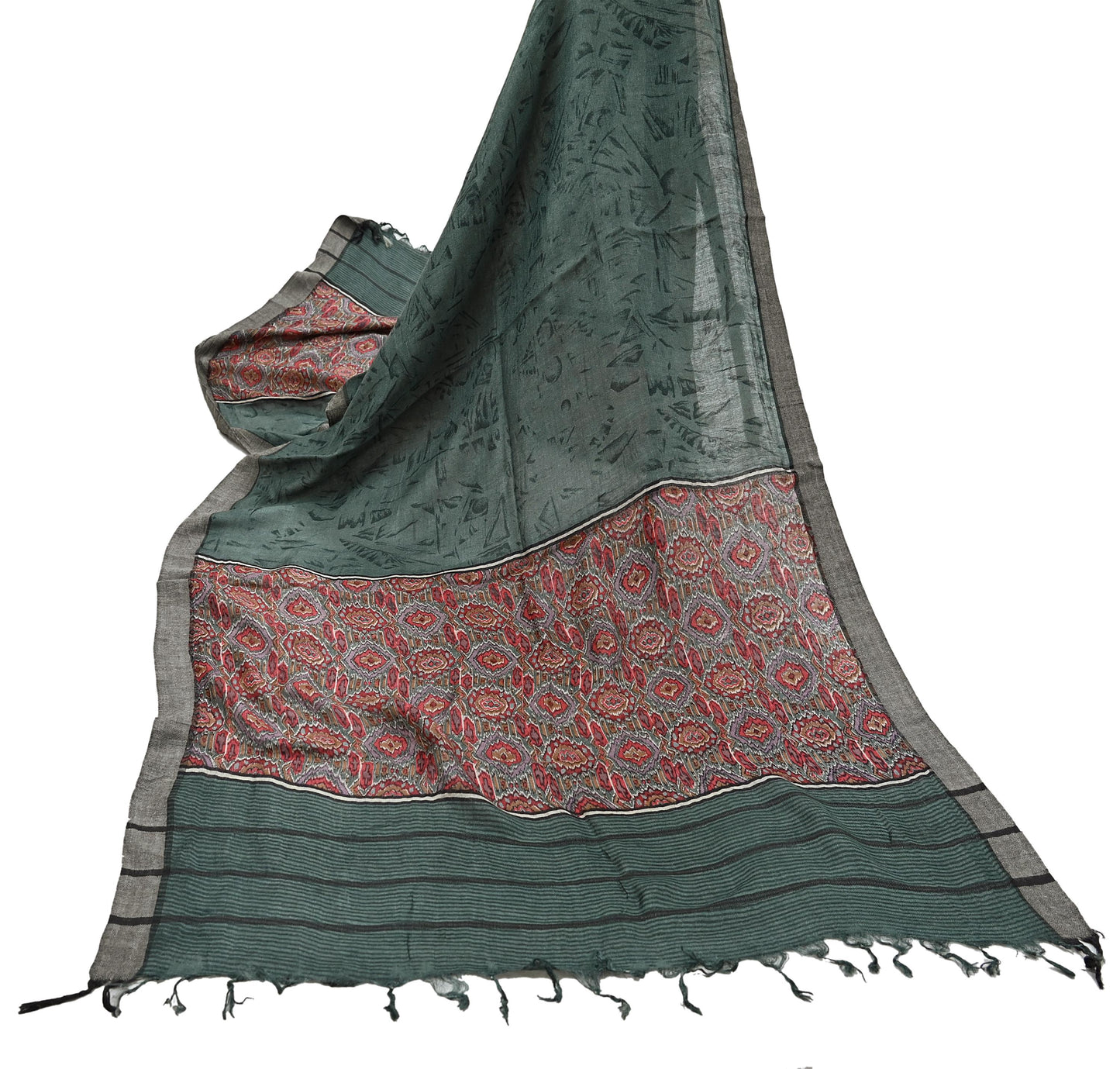 Vintage Green Long Stole Pure Woolen Scarf Printed Dupatta Infinity Scarves Sarong Wrap Veil Woman Hijab Shawl Craft Fabric