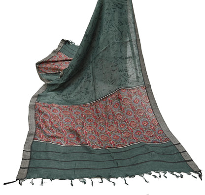 Vintage Green Long Stole Pure Woolen Scarf Printed Dupatta Infinity Scarves Sarong Wrap Veil Woman Hijab Shawl Craft Fabric