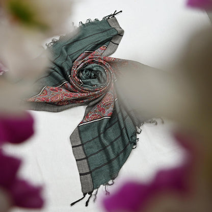 Vintage Green Long Stole Pure Woolen Scarf Printed Dupatta Infinity Scarves Sarong Wrap Veil Woman Hijab Shawl Craft Fabric