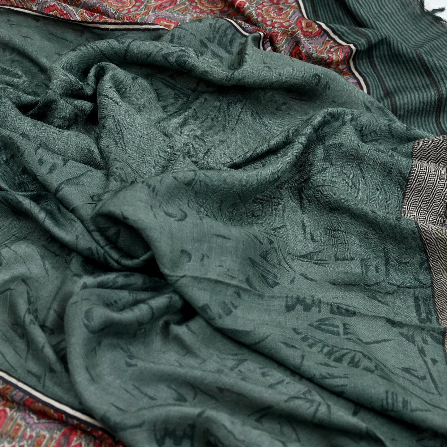 Vintage Green Long Stole Pure Woolen Scarf Printed Dupatta Infinity Scarves Sarong Wrap Veil Woman Hijab Shawl Craft Fabric