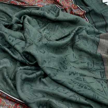 Vintage Green Long Stole Pure Woolen Scarf Printed Dupatta Infinity Scarves Sarong Wrap Veil Woman Hijab Shawl Craft Fabric