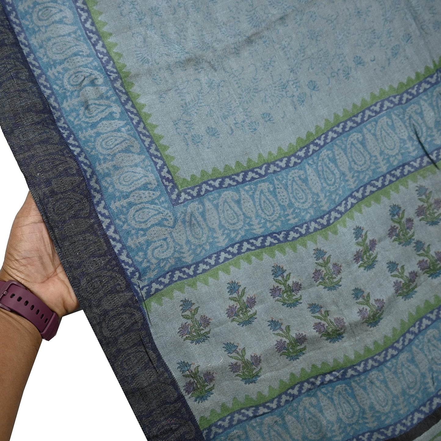 Indian Vintage Gray Long Stole Pure Woolen Scarf Dupatta Infinity Scarves Printed Sarong Wrap Craft Fabric Veil Hijab Shawl