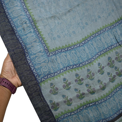 Indian Vintage Gray Long Stole Pure Woolen Scarf Dupatta Infinity Scarves Printed Sarong Wrap Craft Fabric Veil Hijab Shawl