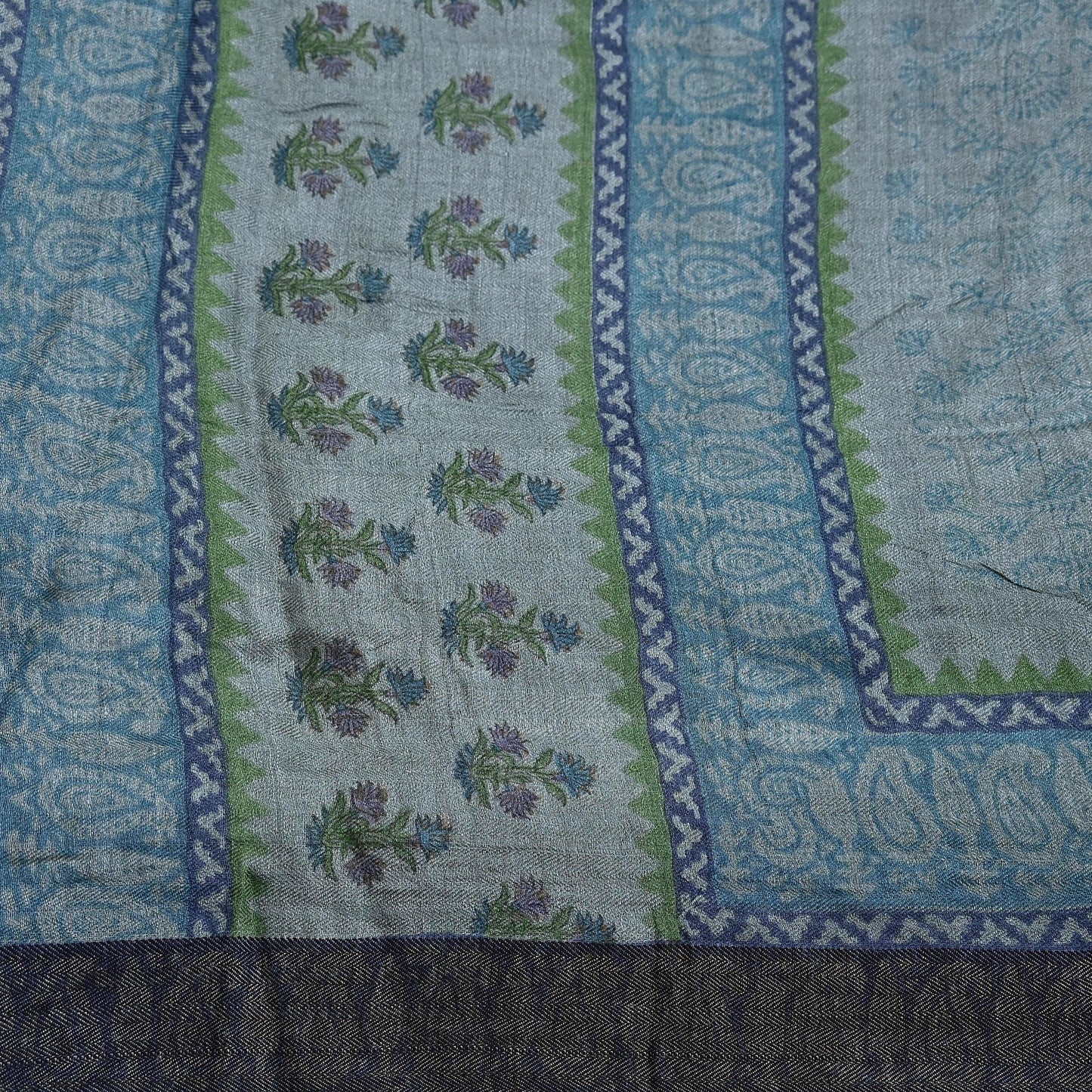 Indian Vintage Gray Long Stole Pure Woolen Scarf Dupatta Infinity Scarves Printed Sarong Wrap Craft Fabric Veil Hijab Shawl