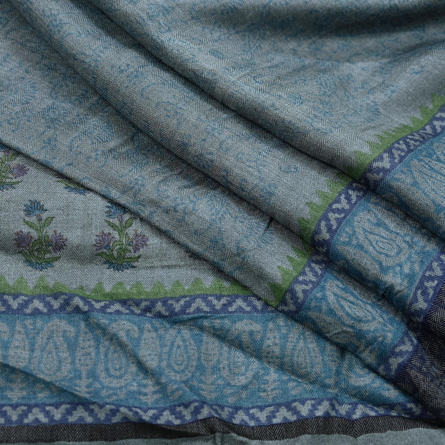 Indian Vintage Gray Long Stole Pure Woolen Scarf Dupatta Infinity Scarves Printed Sarong Wrap Craft Fabric Veil Hijab Shawl