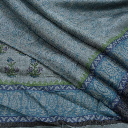 Indian Vintage Gray Long Stole Pure Woolen Scarf Dupatta Infinity Scarves Printed Sarong Wrap Craft Fabric Veil Hijab Shawl