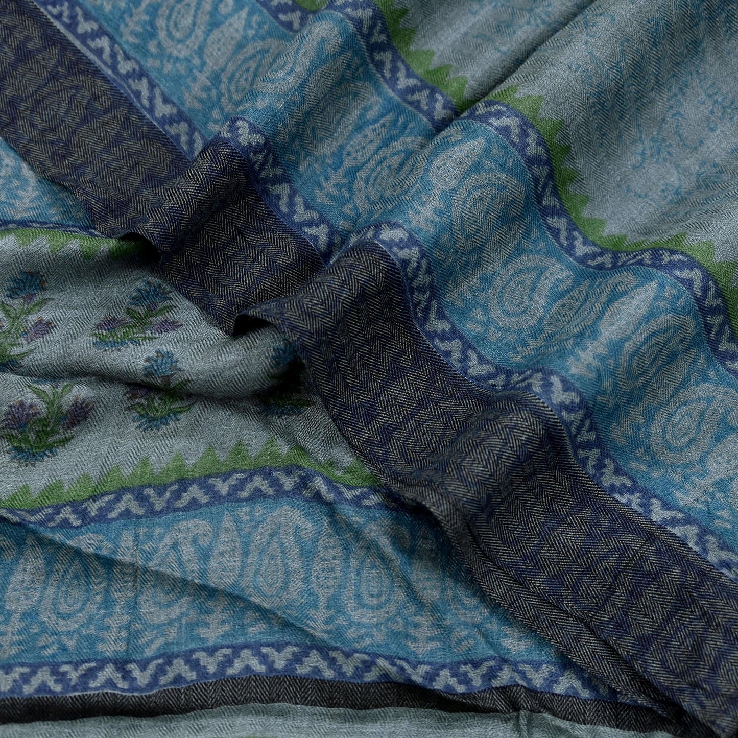 Indian Vintage Gray Long Stole Pure Woolen Scarf Dupatta Infinity Scarves Printed Sarong Wrap Craft Fabric Veil Hijab Shawl