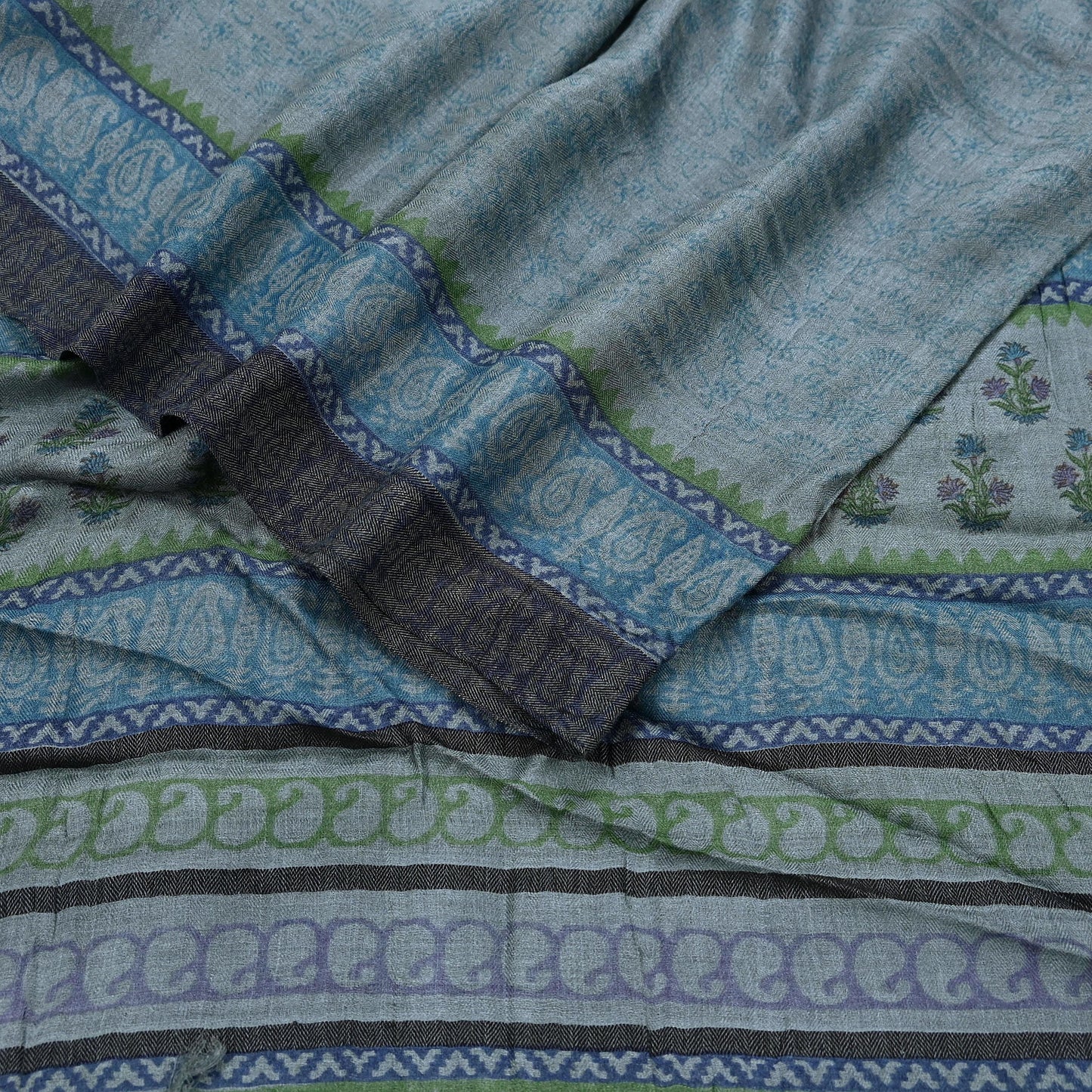 Indian Vintage Gray Long Stole Pure Woolen Scarf Dupatta Infinity Scarves Printed Sarong Wrap Craft Fabric Veil Hijab Shawl