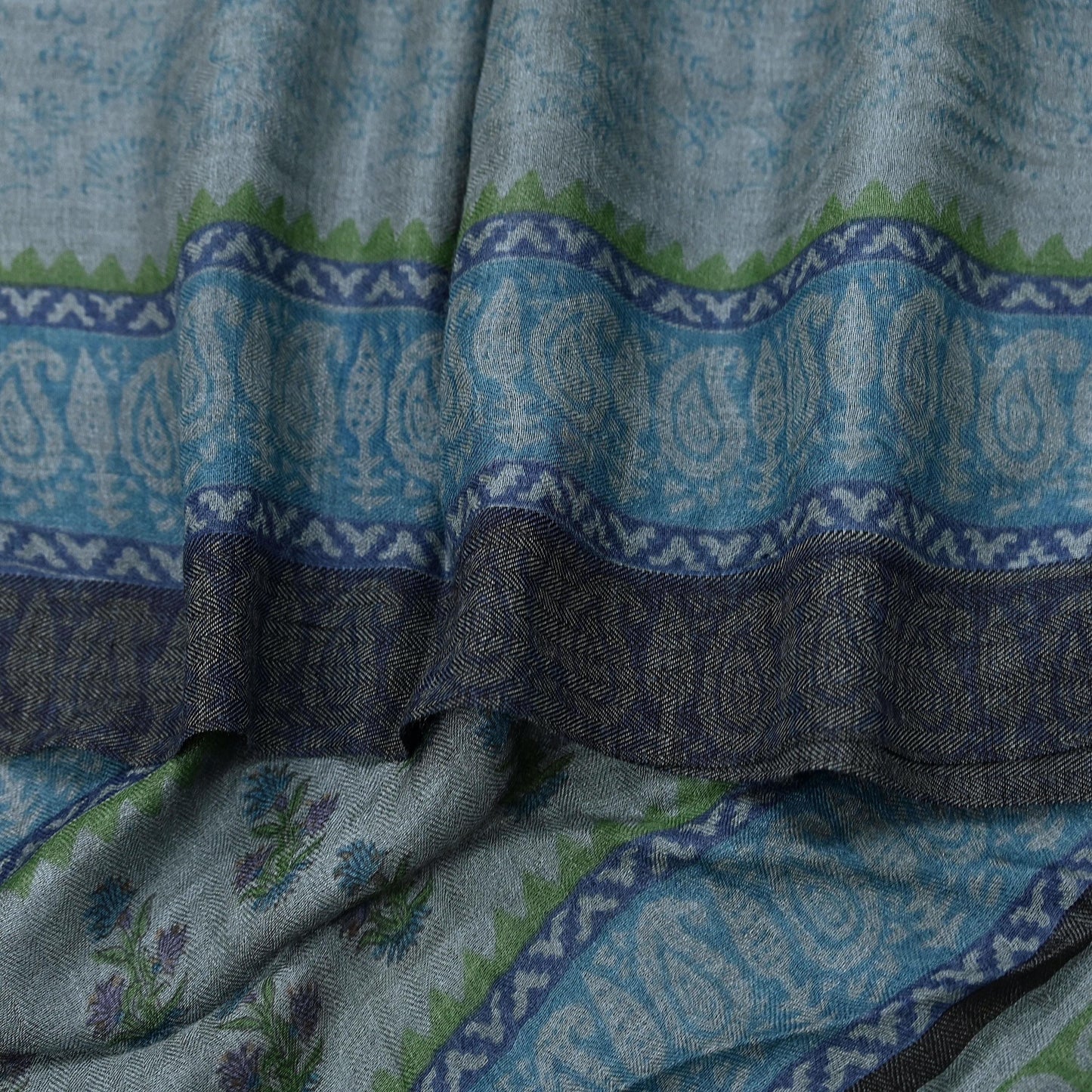 Indian Vintage Gray Long Stole Pure Woolen Scarf Dupatta Infinity Scarves Printed Sarong Wrap Craft Fabric Veil Hijab Shawl