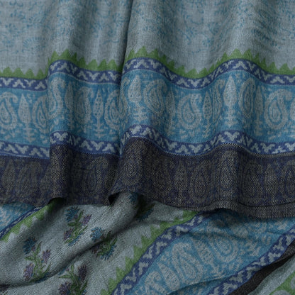 Indian Vintage Gray Long Stole Pure Woolen Scarf Dupatta Infinity Scarves Printed Sarong Wrap Craft Fabric Veil Hijab Shawl