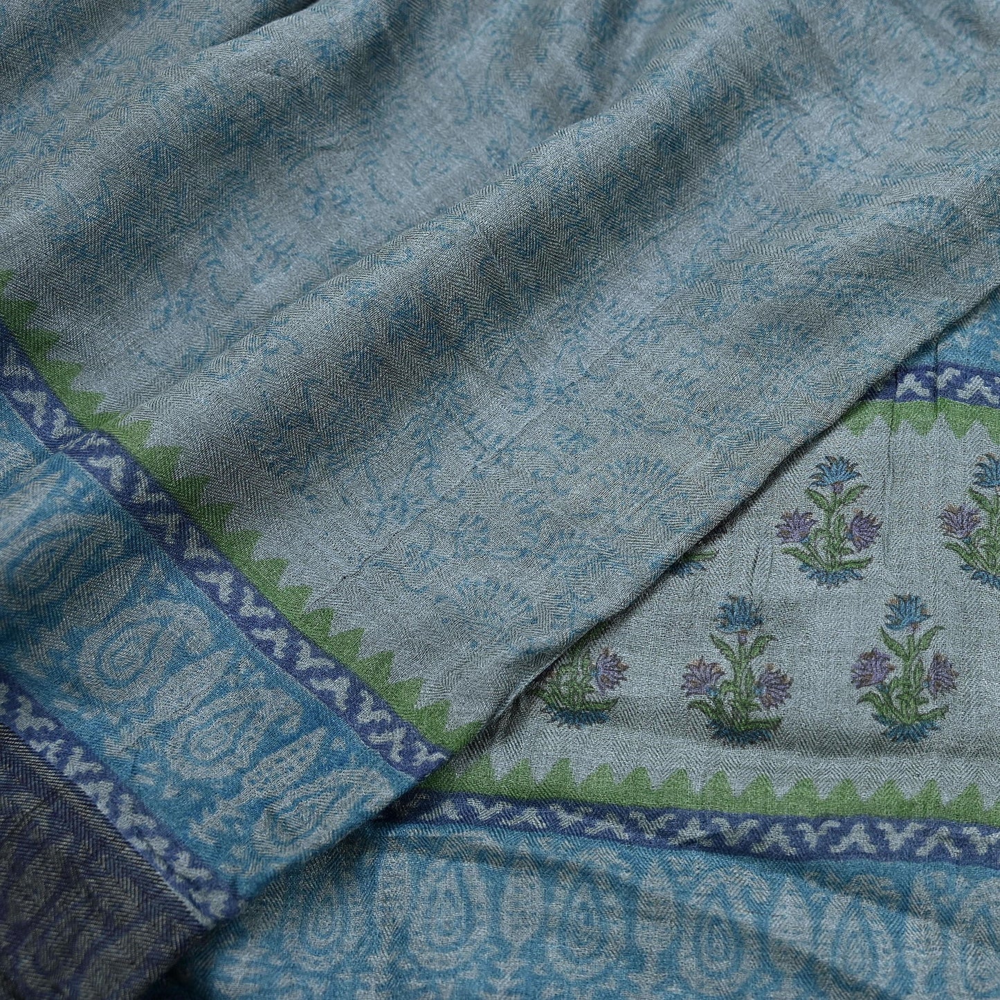 Indian Vintage Gray Long Stole Pure Woolen Scarf Dupatta Infinity Scarves Printed Sarong Wrap Craft Fabric Veil Hijab Shawl