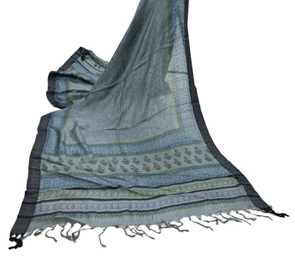 Indian Vintage Gray Long Stole Pure Woolen Scarf Dupatta Infinity Scarves Printed Sarong Wrap Craft Fabric Veil Hijab Shawl