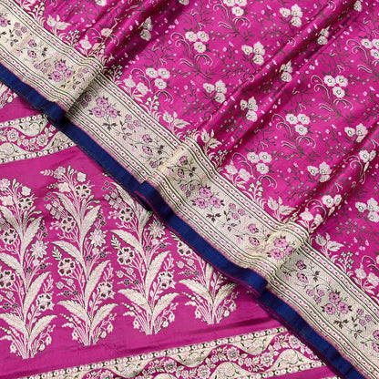 Indian Vintage Sari Magenta Heavy Pure Satin Silk Woven Banarasi Brocade Saree Zari 5Yd Ethnic Dress making Crafting Bollywood