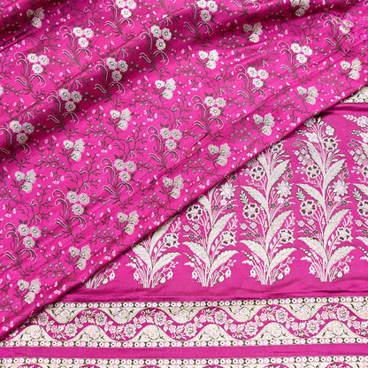 Indian Vintage Sari Magenta Heavy Pure Satin Silk Woven Banarasi Brocade Saree Zari 5Yd Ethnic Dress making Crafting Bollywood
