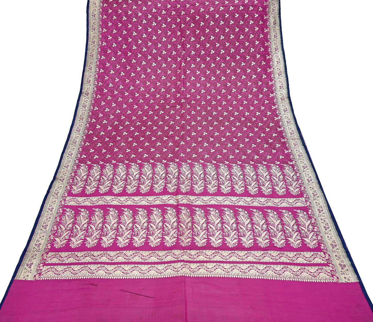 Indian Vintage Sari Magenta Heavy Pure Satin Silk Woven Banarasi Brocade Saree Zari 5Yd Ethnic Dress making Crafting Bollywood