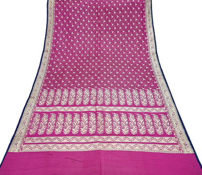Indian Vintage Sari Magenta Heavy Pure Satin Silk Woven Banarasi Brocade Saree Zari 5Yd Ethnic Dress making Crafting Bollywood