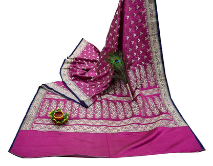 Indian Vintage Sari Magenta Heavy Pure Satin Silk Woven Banarasi Brocade Saree Zari 5Yd Ethnic Dress making Crafting Bollywood