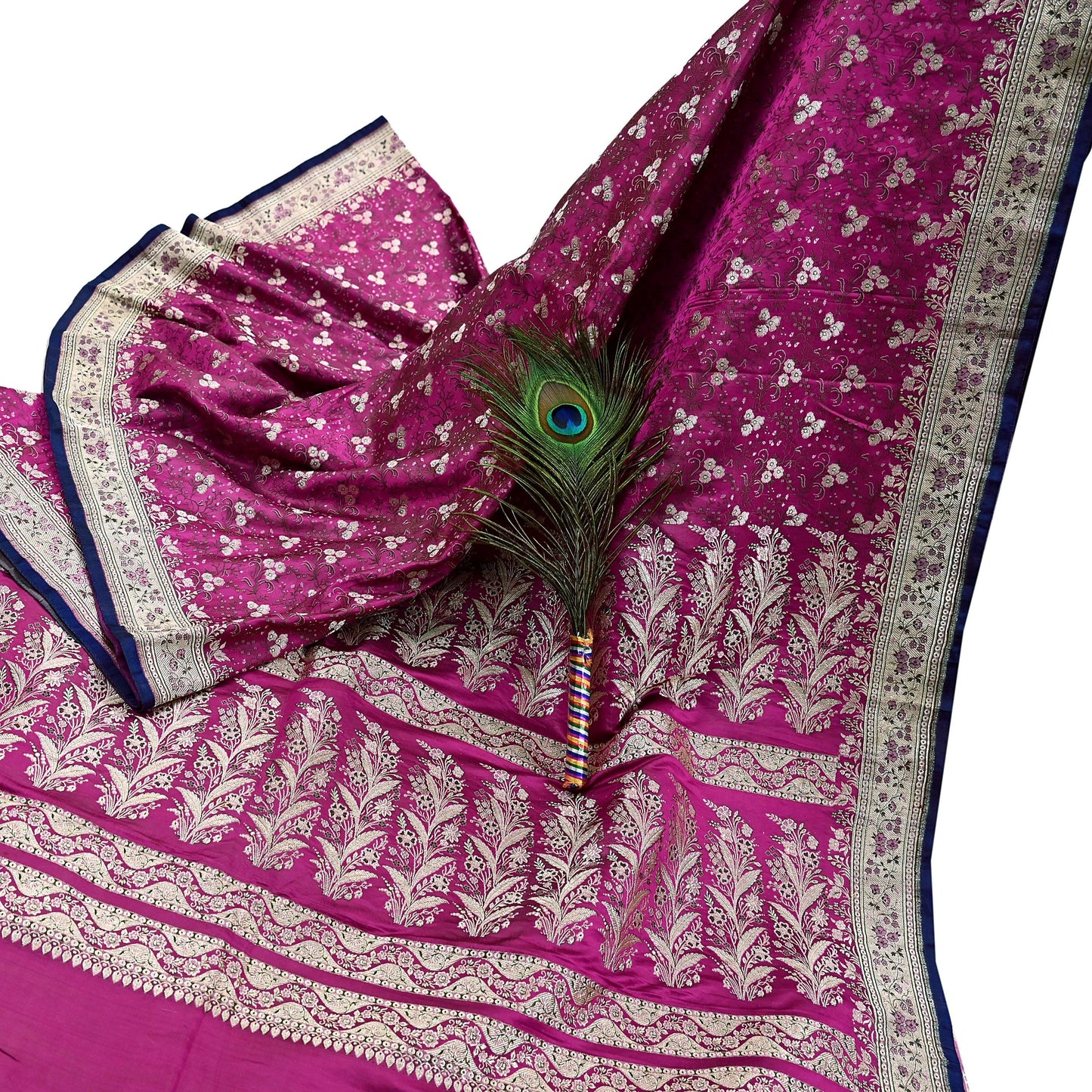 Indian Vintage Sari Magenta Heavy Pure Satin Silk Woven Banarasi Brocade Saree Zari 5Yd Ethnic Dress making Crafting Bollywood