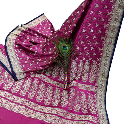 Indian Vintage Sari Magenta Heavy Pure Satin Silk Woven Banarasi Brocade Saree Zari 5Yd Ethnic Dress making Crafting Bollywood
