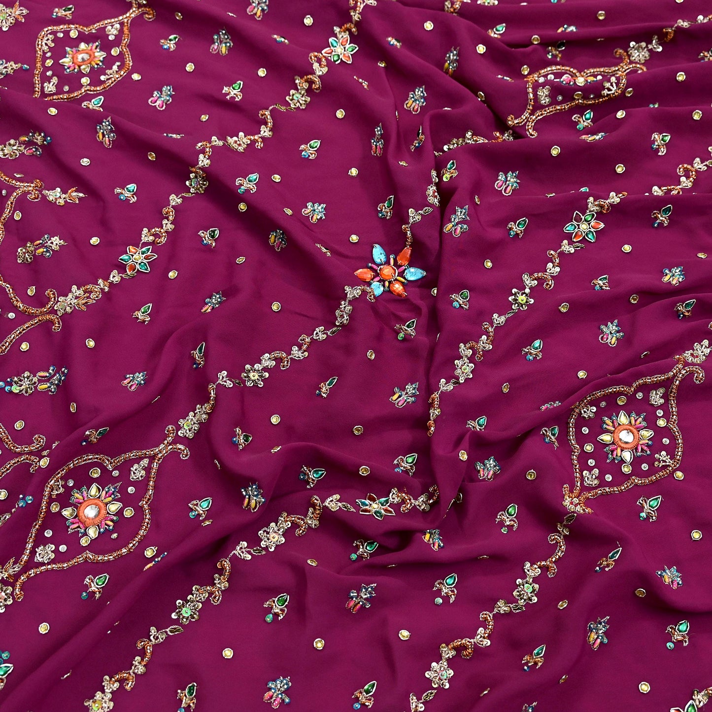 Indian Vintage Heavy Maroon Dupatta Pure Crepe Silk Long Stole Hand Embroidered Scarves Dabka Zardozi Zari Scarves Wedding/ Bridal Veil