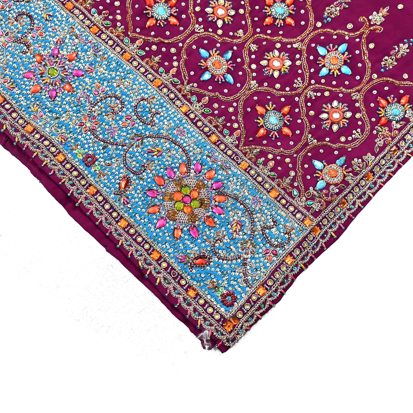 Indian Vintage Heavy Maroon Dupatta Pure Crepe Silk Long Stole Hand Embroidered Scarves Dabka Zardozi Zari Scarves Wedding/ Bridal Veil