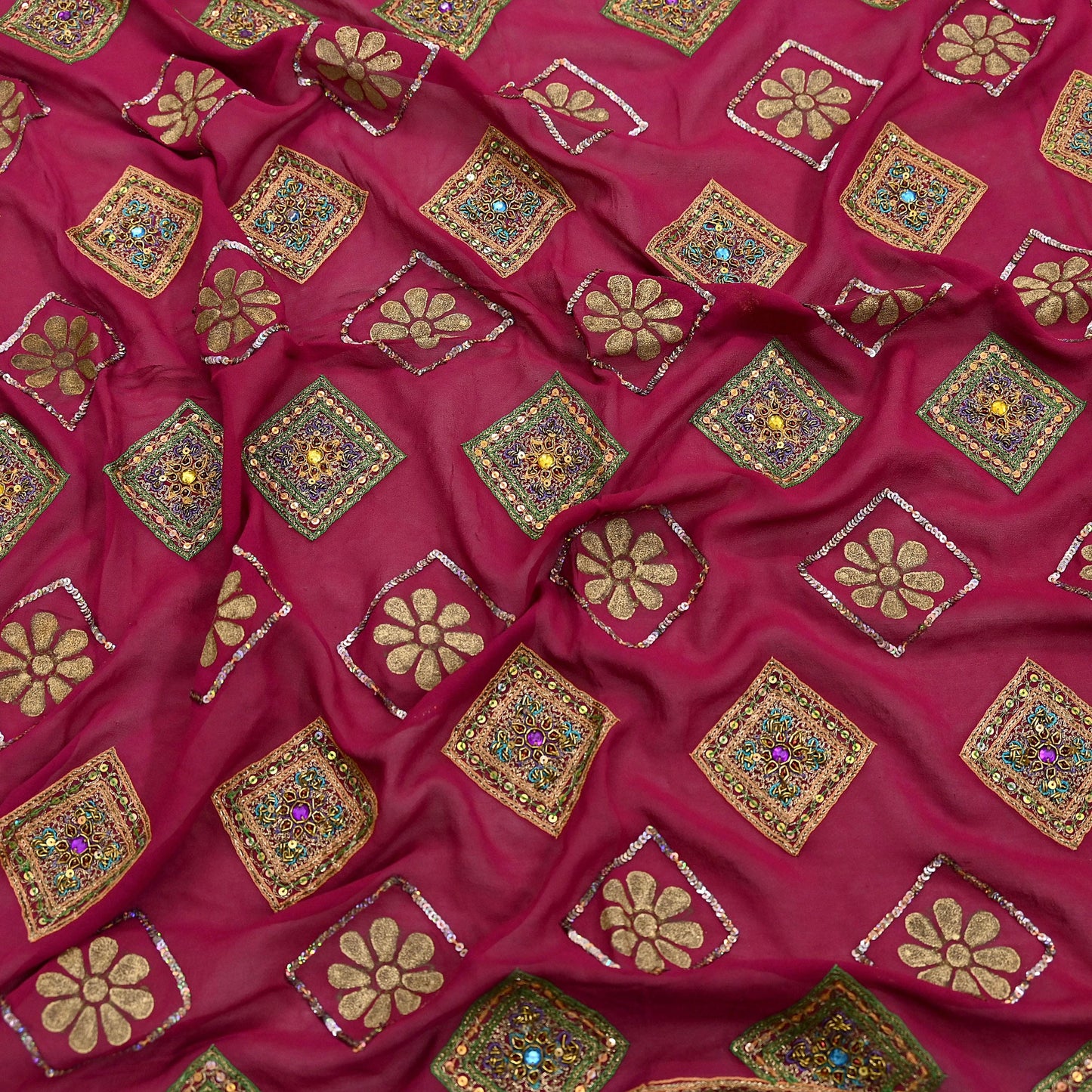 Indian Vintage Heavy Bridal Dupatta Pink Pure Georgette Silk Long Stole Hand Embroidered Scarf Zardozi/Dabka Zari Wedding/Party Dupatta