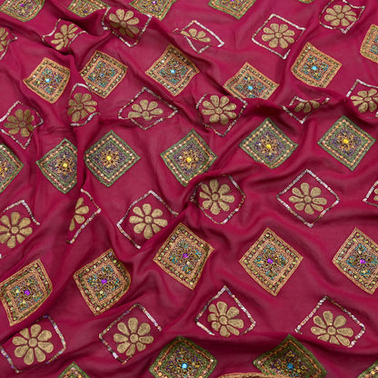 Indian Vintage Heavy Bridal Dupatta Pink Pure Georgette Silk Long Stole Hand Embroidered Scarf Zardozi/Dabka Zari Wedding/Party Dupatta