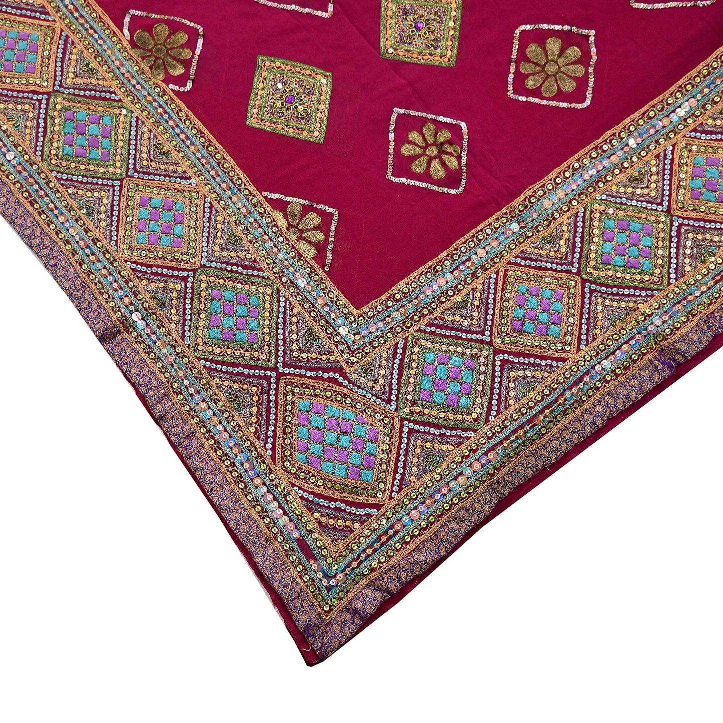 Indian Vintage Heavy Bridal Dupatta Pink Pure Georgette Silk Long Stole Hand Embroidered Scarf Zardozi/Dabka Zari Wedding/Party Dupatta