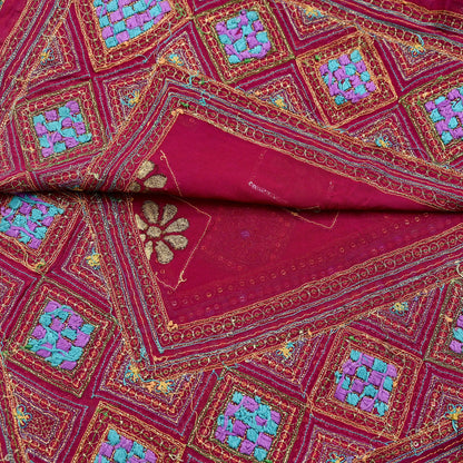 Indian Vintage Heavy Bridal Dupatta Pink Pure Georgette Silk Long Stole Hand Embroidered Scarf Zardozi/Dabka Zari Wedding/Party Dupatta