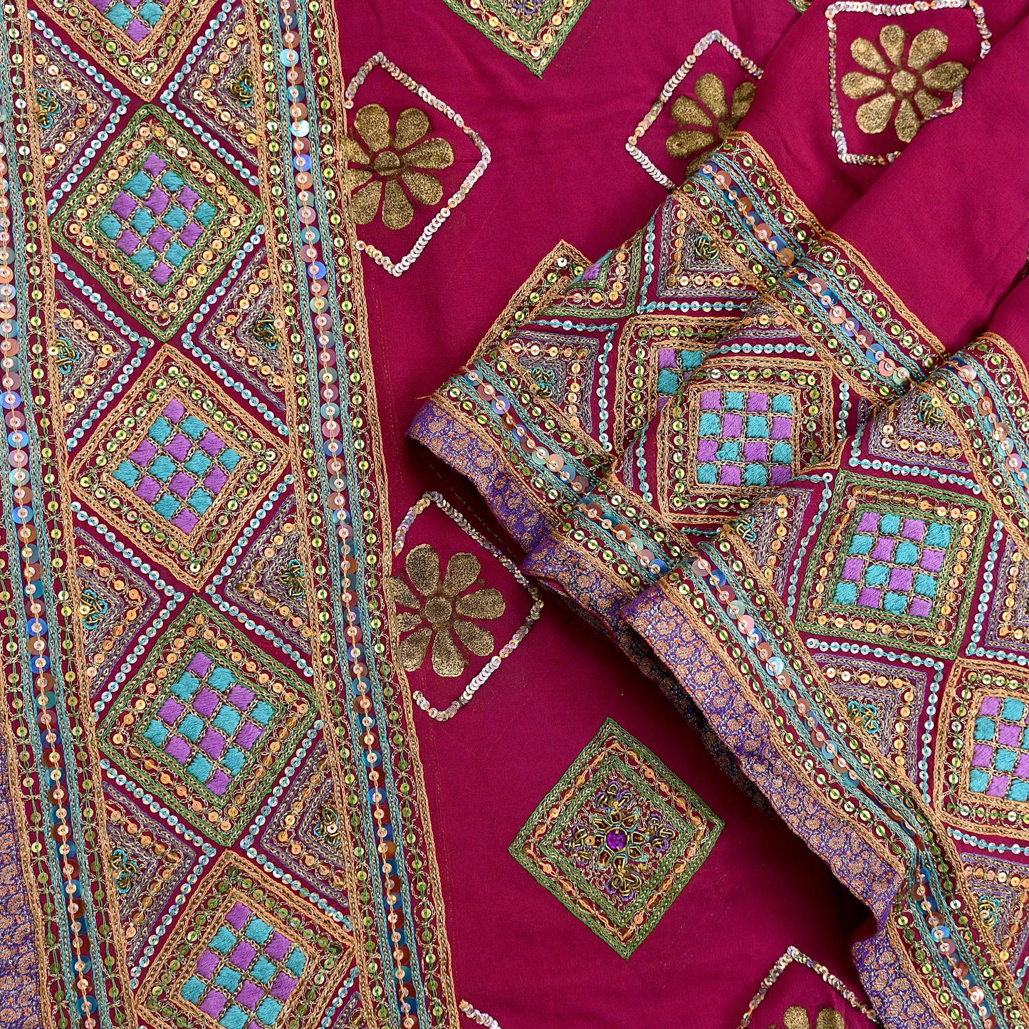 Indian Vintage Heavy Bridal Dupatta Pink Pure Georgette Silk Long Stole Hand Embroidered Scarf Zardozi/Dabka Zari Wedding/Party Dupatta