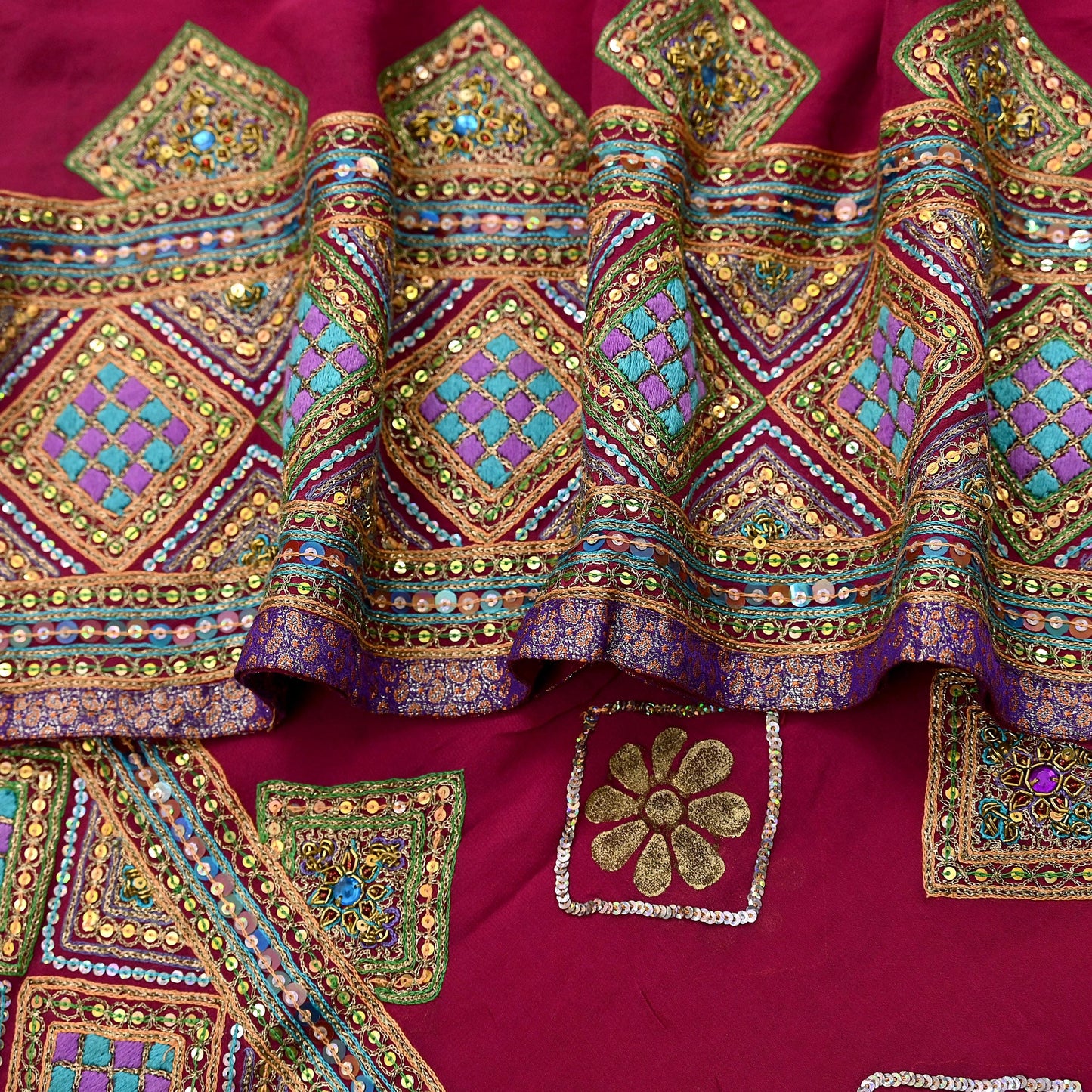 Indian Vintage Heavy Bridal Dupatta Pink Pure Georgette Silk Long Stole Hand Embroidered Scarf Zardozi/Dabka Zari Wedding/Party Dupatta