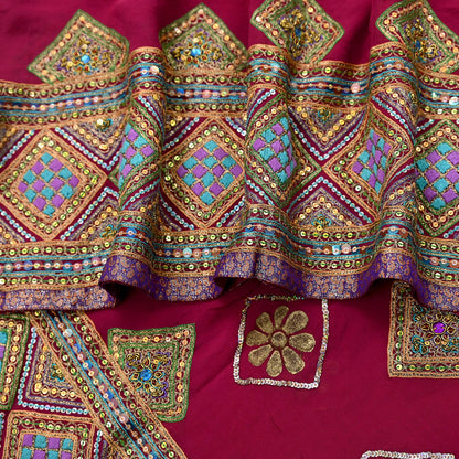 Indian Vintage Heavy Bridal Dupatta Pink Pure Georgette Silk Long Stole Hand Embroidered Scarf Zardozi/Dabka Zari Wedding/Party Dupatta