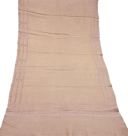 Indian Vintage Beige Shawl Pure Woolen Handmade Suzani Long Throw Stole Warm Floral Design Soft Soft Cozy