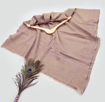 Indian Vintage Beige Shawl Pure Woolen Handmade Suzani Long Throw Stole Warm Floral Design Soft Soft Cozy