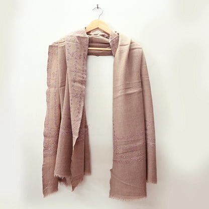 Indian Vintage Beige Shawl Pure Woolen Handmade Suzani Long Throw Stole Warm Floral Design Soft Soft Cozy