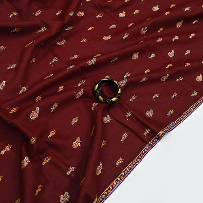 Indian Vintage Maroon Wool Shawl Hand-Embroidered Suzani Stole Pure Wool Wrap warm soft floral design