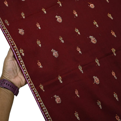 Indian Vintage Maroon Wool Shawl Hand-Embroidered Suzani Stole Pure Wool Wrap warm soft floral design