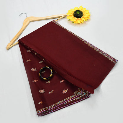 Indian Vintage Maroon Wool Shawl Hand-Embroidered Suzani Stole Pure Wool Wrap warm soft floral design